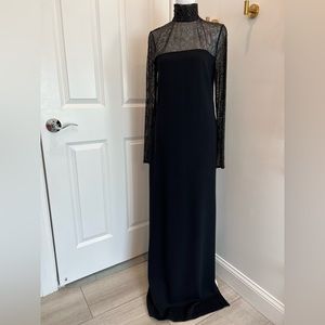St John Evenings Gown sz 10. Black sequined illusion neck w sexy low back. Prom